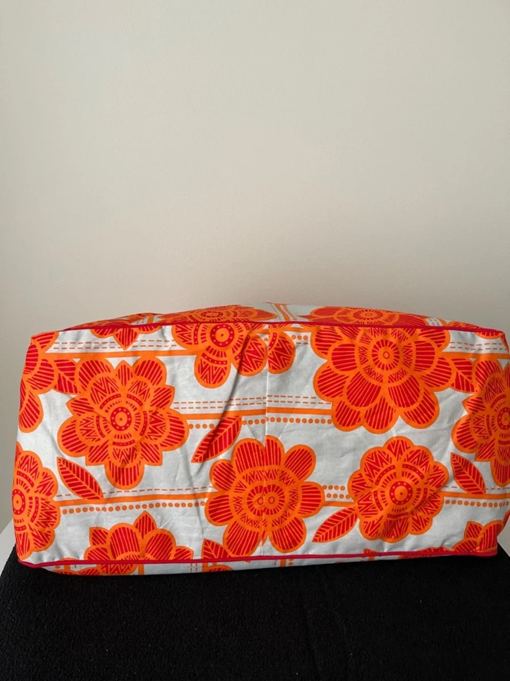 NWOT...Bright Orange Floral Cotton Tote Bag - Picture 3 of 7